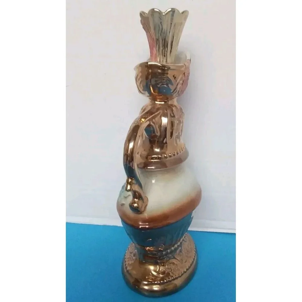 Vintage Decorative Ceramic‎ Pitcher Vase with Copper Finish and Floral Design